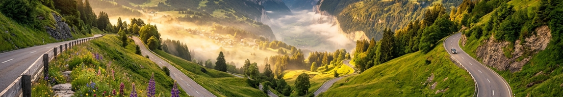 mountain road at sunrise