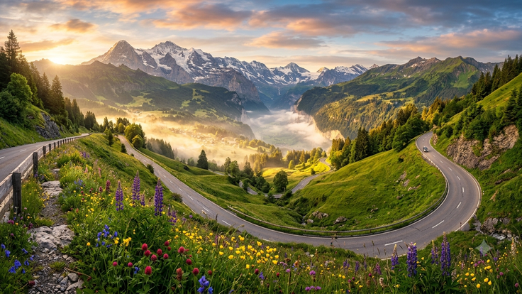 mountain road at sunrise cover