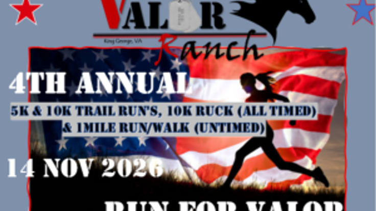 Run For Valor 10K + 5K Trail Run, 10K Ruck, Virtual 10K + 5K & 1 Mile Run/Walk cover